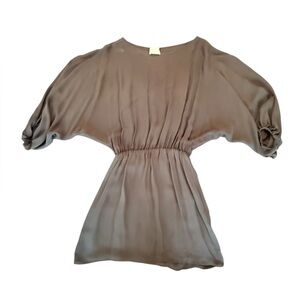 Parker Olive Green Silk Blouson Top Long Sleeve Mini Dress Size Small MSRP $228